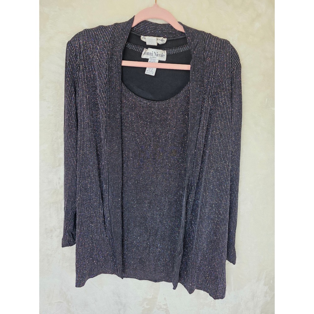 Ronni Nicole by Ouida Black Glitter Pinstripe Cardigan and Tank‎ Set Size 8